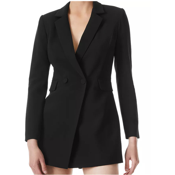 Alice and Olivia Women Kyrie Notched Collar Tuxedo Romper Black Size 6 - Picture 5 of 8